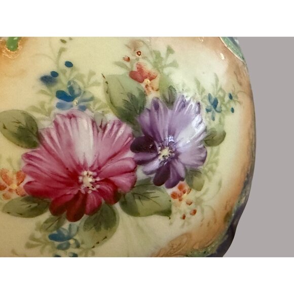 Antique Hand-Painted Cobalt Porcelain Floral Piedestal Vase Blue Florals & Gold - Picture 7 of 12